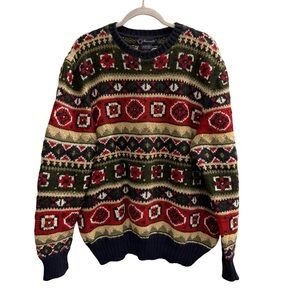 Vintage FACONNALBE Hand Knit Crewneck Alpaca Wool Sweatshirt Size Large